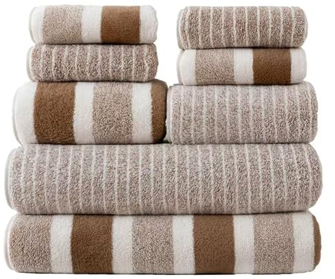 Juego de toallas de forro polar coral de lujo, 8 piezas, 2 toallas de baño (70 x 140 cm), 2 toallas de mano (35 x 75 cm), 4 toallas pequeñas (30 x 30 cm), marrón, verde, gris, rosa (marrón)