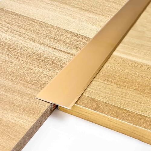 6 Pcs Aluminum T Molding Floor Transition Strip, 48 x 1.3 Aluminum Floor Transition Trim, Flat Threshold for Joining Vinyl, Tile, Wood Flooring Gaps (Gold, 48x1.3)