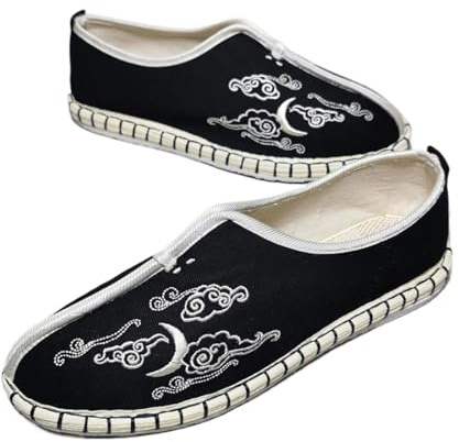 KANLVU Kung Fu Skor Traditionella För Män Och Kvinnor Nationell Stil Kampsportsskor Manuell Fritid Broderi Tygskor Halkfri Grepp, För Tai Chi, Wushu, Buddhism Träningsskor(Black,39 EU)
