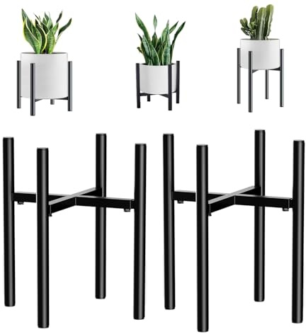 DeJivsin 2pcs Pflanzenständer, Verstellbarer 21cm-35cm Blumenständer Plant Stand Schwarz Metall, Blumenständer für Innen und Außenbereich