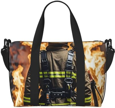 Gym Bag Firefighter Fireman Flame Duffel Bag for Men Women Travel Overnight Bag with Shoe Compartment Workout Bags