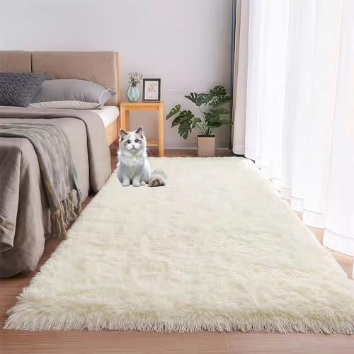 LIUNADM Hochflor Teppich Wohnzimmer 150 x 150 cm Waschbar Flauschig Weich rutschfest Teppich Schlafzimmer Langlebig Und Pflegeleicht Wohnzimmer Balkon Küchenteppich, cremefarben