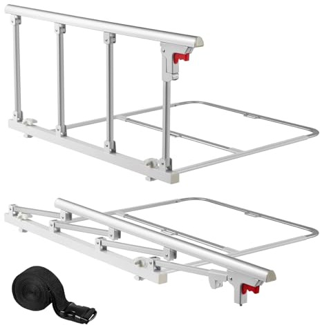 VEVOR Barandilla de Cama Plegable a Personas Mayores, 97 cm, con Correa de Sujeción, Protección Anticaídas y Protección de Bordes, Compatible con Camas King, Queen, Matrimoniales e Individuales