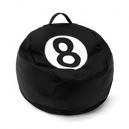 AceOrbit 8 Ball Bean Bag Chair Cover Black 8 Ball Stuffed Leather Bean Bag Storage for Animal Organizing Plush Toys, Plush Toys Organizer PU Leather Black 8 Billiard Decor for Living Room (No Filling)