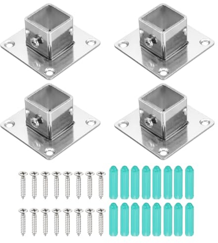 sourcing map 4Pcs Square Post Base for 0.8x0.8 Posts Fittings, 2mmT Stainless Steel Flange Bases Deck Post Brackets Heavy Duty for Deck Fence Railing Handrail Mounting