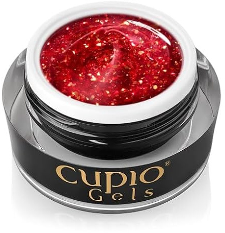 Glitter Glam Builder Gel Sassy 15ml – Glitzer Aufbaugel Rot für Nagelverlängerung & Verstärkung – UV/LED Builder Gel mit Schimmer, selbstglättend, mittelviskos