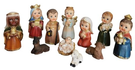 predolo 11-teiliges Krippenfiguren-Set, 9 cm große Krippenfiguren für den Innenbereich, katholische Dekoration für den Schreibtisch