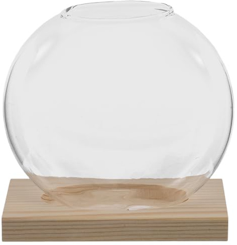 Gogogmee Vase en Verre avec Support en Bois | Vase Hydroponique Transparent pour Aquarium - Pot de Fleurs Hydroponique Créatif pour La Maison Et Le Bureau