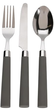 Envenzo 12 Piece Cutlery Set for 4 People, Stainless Steel Knife Fork and Spoon Set with Coloured Handles, Grey