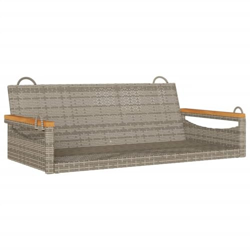 Yisssmeng Hängebank Grau 109x62x40 cm Poly Rattan Schaukelbank für Garten Terrasse Outdoor, Bequeme Gartenbank zum Aufhängen, Belastbarkeit 110 kg, Sitzbank aus PE-Rattan und Stahl
