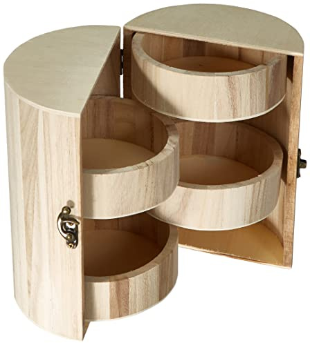 Rayher Colonne à bijoux « Milano » en bois, ø 15cm, hauteur 21cm, pliable, couleur naturelle, 4 compartiments pour bijoux et autres rangements de bijoux, 62407000