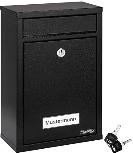 MONZANA® Post Box Wall Mounted Letter Boxes Lockable Includes 2 Keys Black | Waterproof Weatherproof Galvanised Metal With Letter Box Flap & Name Plates Modern Design Mail Post Boxes System