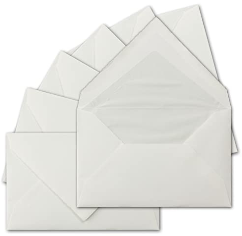 100 Stück C6 Vintage Brief-Umschläge, Büttenpapier, 11,4 x 16,2 cm, Weiß halbmatt - gefütterte Brief-Kuverts
