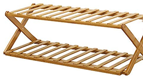 ausuky 2/3 Tier Potted Plant Stand Shelf Folding Bamboo Shoe Rack Flower Pots Display Stand Shelves Storage Organizer Garden Patio Indoor/Outdoor Shoebox Shoe Rack (2 tiers)