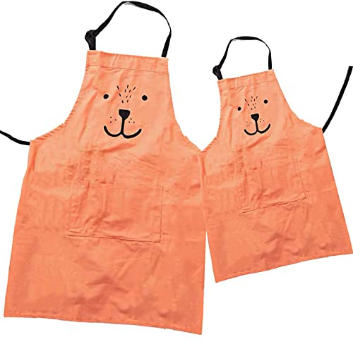 HILLHOME 2 Pack Cotton Adjustable Parent and Child Apron with Pockets Great Gift For Adult and Kid Baking,Painting,Mommy and Me Matching Set