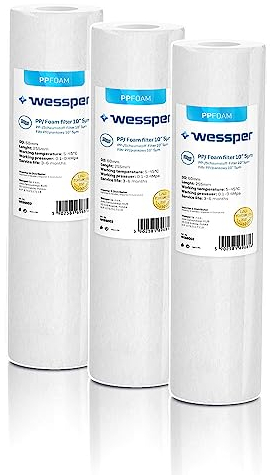 3x Wessper Cartouche Sédiment PP 10″ pour l'osmose inverse, l'eau alimentée par le pôle et la filtration des particules - 5 microns