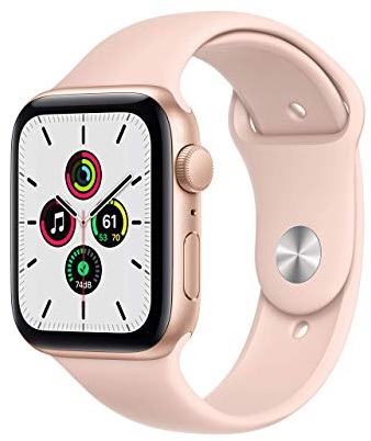 Apple Watch SE (GPS, 44mm) - Gold Aluminum Case with Pink Sand Sport Band (Renewed)