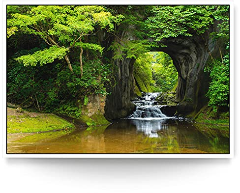 BilderKing Wandbild Wasserfall Nomizo Falls Japan - 150cm x 100cm Leinwand auf 2cm Keilrahmen mit Schattenfugenrahmen weiß