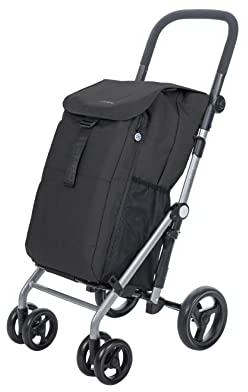 Carlett – Classic Duo Lett430 | Zusammenklappbarer Einkaufswagen | 4-Rad-Einkaufswagen | Verstellbarer Lenker und Sicherheitsbremse | Erweiterbare Tasche 53 l + Isothermtasche 10 l | Schwarz.