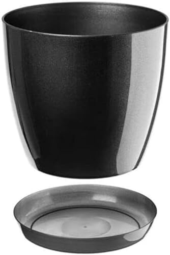 B2C Plant Pot Flower 20 Colours 9 sizes Gloss Plastic Plant Pots Planter Saucer Tray Deco (28 cm/ 11 inch, Graphite)