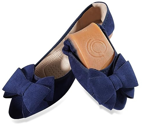 MACHSWON Ballerine da donna comode ballerine pieghevoli da donna casual abito a punta scarpe basse nere da donna, Fiocco blu navy, 41 EU