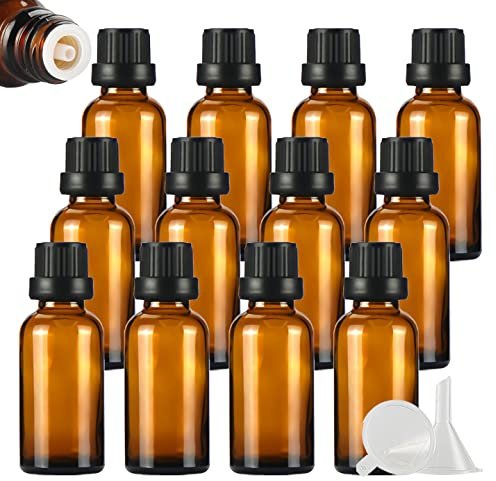 ZEOABSY 12 Stück Leer 30ml Braunglas Flasche mit Tropfmontur Originalitätsverschluss, Tropfflasche Braun mit Schwarz Schraubverschluss Glasflaschen für Ätherisches Öle Essenzen Aromatherapie