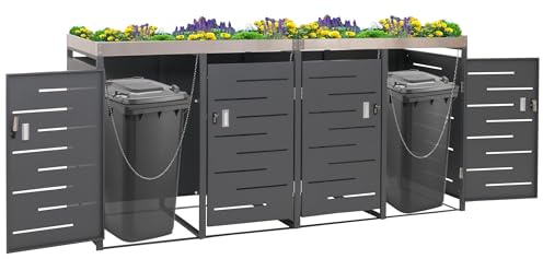 Mendler 4er-Mülltonnenverkleidung HWC-H40, Mülltonnenbox, Pflanzkasten Edelstahl-Metall-Kombi 92kg 125x264x84cm erweiterbar
