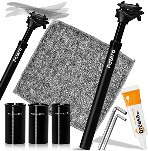 Patero Sattelstütze gefedert – Federsattelstütze mit 27,2 mm Durchmesser – Gefederte Sattelstütze mit 125kg Traglast – Sattelstützen Komplettset mit Montageanleitung & -zubehör