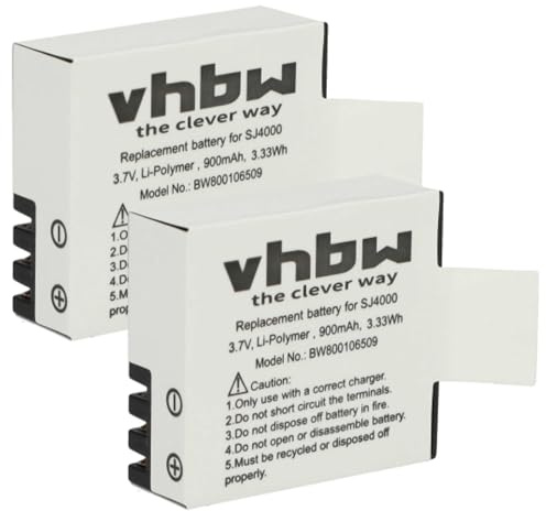 vhbw 2x batteria compatibile con Nilox XFIGHT, MINI Wi-Fi 2, MINI Wi-Fi 3 videocamera camcorder (900mAh, 3,7V, Li-Poly) con infochip