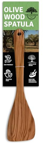 The Live Edge - Spatule en bois d'olivier pour la cuisine | Cuillère à gratter en bois avec bord plat | Belle spatule en bois idéale pour les ustensiles de cuisine antiadhésifs, mélanger, frire,