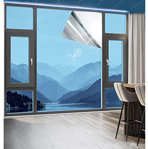 Sonakia Spiegelfolie Fenster, Reflektierende Fensterfolie, Fenster Sichtschutzfolie, Dekorfolie Sonnenschutzfolie, Thermo Fensterfolie Für Zuhause Büro,WxH-130x300cm(51 * 118in)