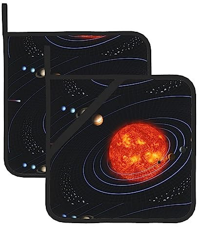 2 Pcs Pot Holders Outer Space Galaxy Solar System Printed Square Pot Holders with Durable Heat Resistant for BBQ, Baking