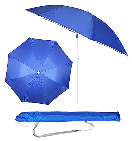 H HANSEL HOME Sombrilla de Playa, Inclinable, Tubo Acero,Varillas de Fibra de Vidrio, Protección Solar UPF+50,180cm, Azul, sin Soporte de Tornillo