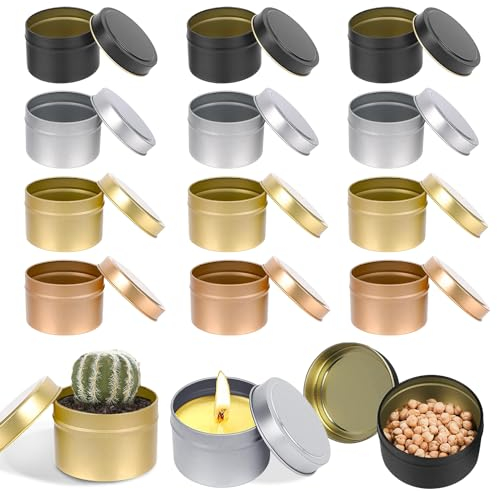 W Rxkiocs 12 Piezas Tarros para Velas Latas Metalicas Lata para Velas Perfumadas Lata Redonda de 3oz Lata para Velas con Tapa Redonda para Fabricación de Velas Almacenamiento de Aperitivos