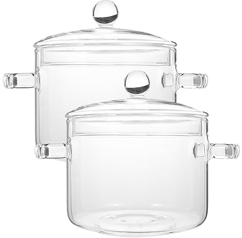 HEMOTON 2pcs Glass Pots for Cooking on Stove Glass Saucepan with Cover Heat Resistant Clear Pots and Pans Set Stovetop Cookware Simmer with Lid for Soup Milk