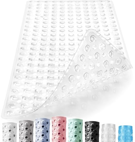 DOPROP Diamond Design Extra Long Anti Slip Bath Mat for Inside Shower Mat for Elderly with Drain Holes Powerful Suction Cups Premium Bathroom Accessories Safety Bathtub Mat Runners Rugs,Clear,88X40CM