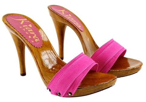 Kiara Shoes Zoccoli Donna con Tacco Altissimo 12 cm Fascia in Tessuto Fuxia | Prodotto Italiano - KM7101 Fuxia (Fucsia, 38)