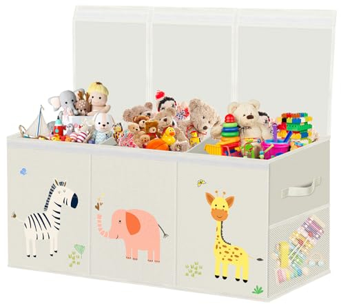 VERONLY Extra Groß Aufbewahrungsbox Spielzeugkiste mit Deckel Kinder - Faltbar Spielzeug Aufbewahrung mit Griffen Trennwand Aufbewahrungsbox für Kinderzimmer Kleidung Schlafzimmer(Beige,99x34x39cm)