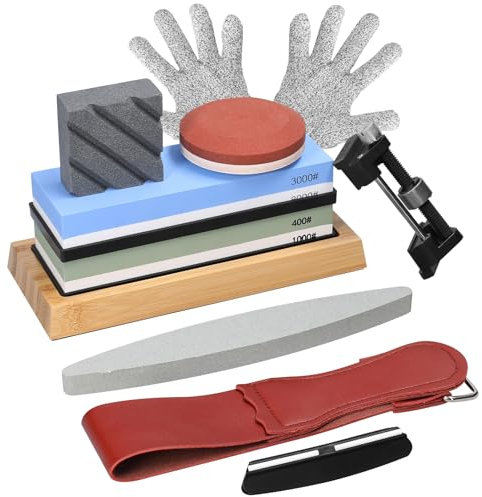 Jemora Set di pietre per affilare di alta qualità, grana 400/1000, 3000/8000, kit di pietre per affilare il taglio, per tutte le lame, per affilare le taglierine con base antiscivolo