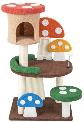 GYMAX Albero Tiragraffi per Gatti a Forma di Fungo, Centro Attività per Gattini (59 x 48 x 102 cm)