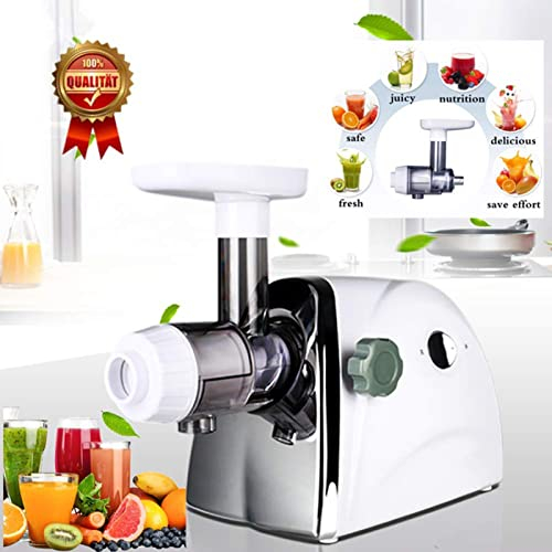 CRBUDY Máquina exprimidora, Potente exprimidor Masticador, exprimidor de Prensa en frío con Motor silencioso y función inversa, para Jugo de Frutas y Verduras Frescas y saludables, Blanco