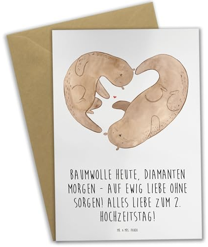 Mr. & Mrs. Panda Grußkarte 2. Hochzeitstag Baumwollhochzeit - Geschenk, Ehe, Geschenke, Beziehung, Heirat, hochzeitskarten, osterkarten, weihnachtskarten, einladungskarten, Heiraten, romantisch