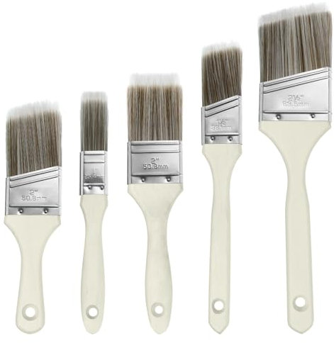 Ainiv Paint Brush Set, Wood Stain Brush Pack, Wood Handle, House Paintbrushes, Angle Sash Paint Brush Set for Wall Trim, House Touch-ups, Furniture Painting, Interior & Exterior Painting - Set of 5
