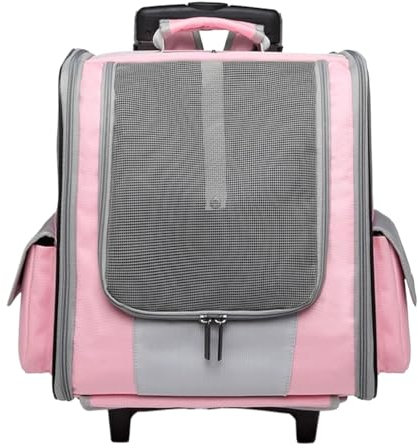 Sac Transport Chat Chien Chariot De Transport pour Chat avec 4 Roues, Boîtier De Chariot Pliable, Chariot À Bagages De Voyage Portable pour Chiot Sac pour Chat(Rosa)