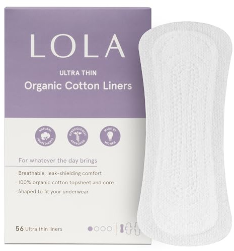 LOLA Ultra-Thin Cotton Panty Liners for Women - Hypoallergenic Panty Liners & Daily Light Pads - Unscented Organic Pads for Women - Pack of 56, 6.5 in