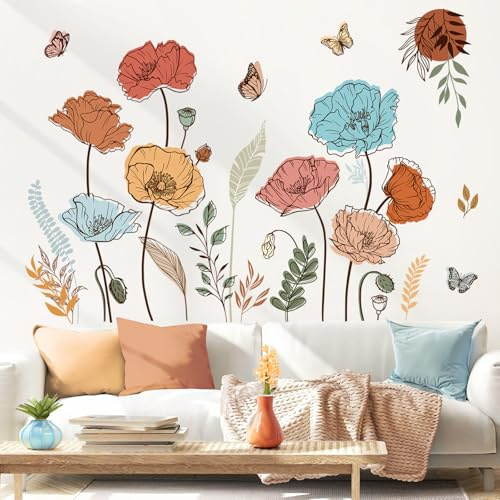 decalmile Stickers Muraux Fleur Boho Autocollant Mural Floral Bohème
