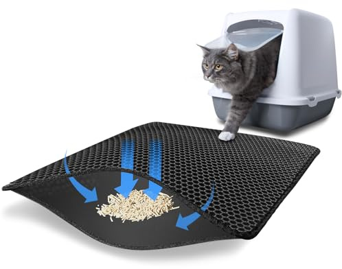 Katzenstreu Matte, Doppellagige Katzenklo Matte 45x60CM, Rutschfeste Wabenstruktur, Wasserdicht und Antibakteriell, Leicht zu Reinigen, Ideale Auffangmatte für Katzenstreu
