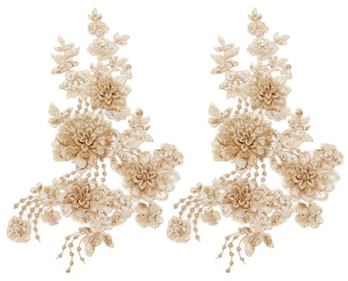 WEBEEDY 2 Stück 3D Pailletten Spitze Blumenpatches Applikationen Plus Stickereipatches Gold Spiegel Aufnäher Blumenstoffpatch Für DIY Hochzeit Brautkleid Blumige Kostümdekoration 1 Paare