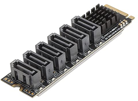 Carte Adaptateur M.2 vers SATA3.0, Carte Adaptateur M.2 M EKY PCIE3.0 vers SATA avec Indicateur Intelligent pour Puce ASM1166, 6 Ports pour Extension Thunderbolt, pour