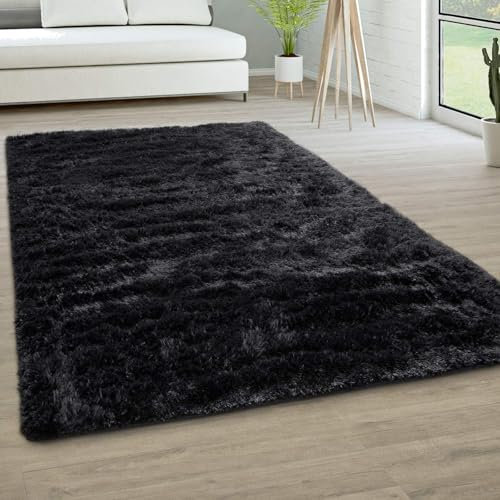 YUANWAN Teppich Wohnzimmer Schlafzimmer 140 x 220 cm Waschbar Und rutschfest Teppich für Schlafzimmer Wohnzimmer Hochflor Teppich für Schlafzimmer, Wohnzimmer, Schwarz